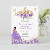 Schmetterling Sweet 16 + Lila Aquarellfarben Blume Einladung (Stehend Vorderseite)