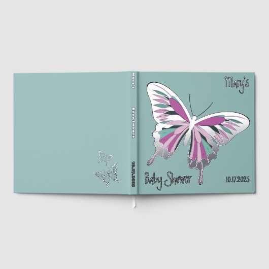 Schmetterling Sweet Palette Baby Dusche Silberfoli Gästebuch (Voll)