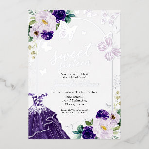 Schmetterling Sweet Sixteen Dunkelviolettes Kleid  Folieneinladung