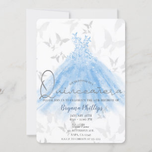 Schmetterling Tanz Blau Glitzer Kleid Quinceañera  Einladung