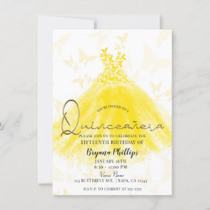 Schmetterling Tanz Gelbes Funkelkleid Quinceañera Einladung