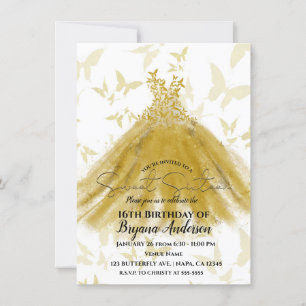Schmetterling Tanz Gelbes Gold Kleid Gold Sweet 16 Einladung