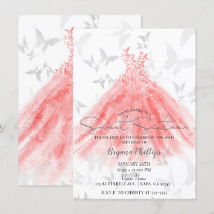 Schmetterling Tanz Korallen Orange Kleid Sweet 16 Einladung