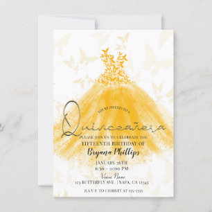 Schmetterling Tanz Orange Creme Kleid Quinceañera Einladung