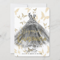Schmetterling Tanzkleid Schwarz & Gold Quinceañera