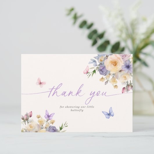 Schmetterling Themed Pastel Baby Dusche Danke Kart Einladung (Stehend Vorderseite)
