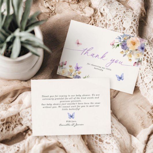 Schmetterling Themed Pastel Baby Dusche Danke Kart Einladung