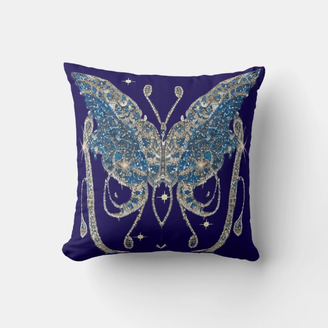 Schmetterling, tiefer Mitternachtsblau, Silber, Bl Kissen (Vorderseite)