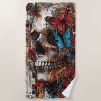 Schmetterling-Totenkopf-Collage-Kunstwerk Strandtuch