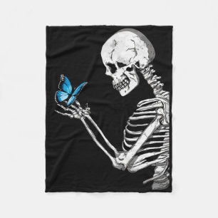 Schmetterling Totenkopf Skelett Retro Halloween  Fleecedecke