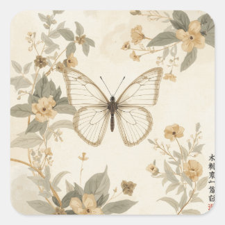 Schmetterling Traditionelle-Kunst-Malerei-Kollekti Quadratischer Aufkleber