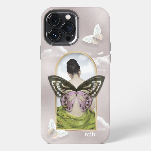 Schmetterling Traum Fantasy Collage mit Monogramm iPhone Hülle (Rückseite)
