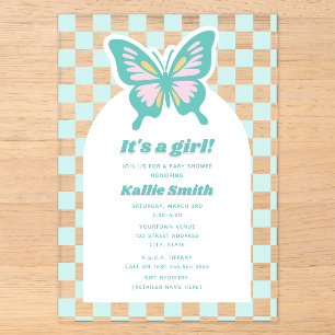 Schmetterling Türkis Checkerboard Mädchen Baby Sho Acryleinladungen