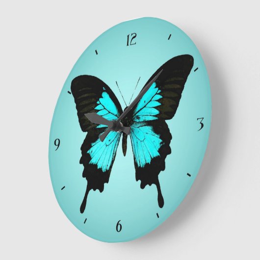 Schmetterling - türkisblau und schwarz große wanduhr (Winkel)