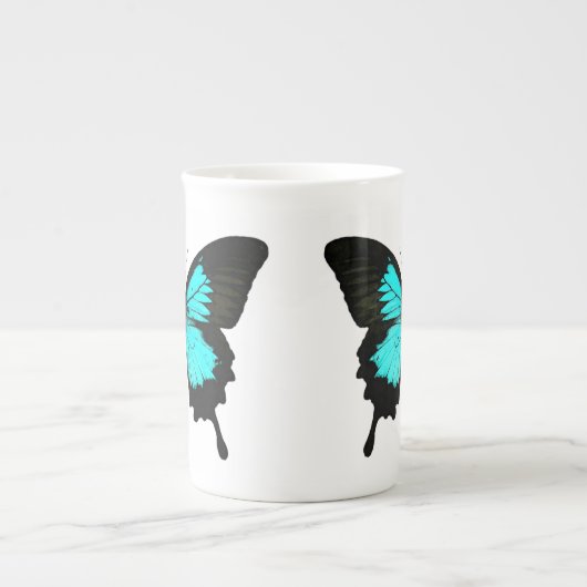 Schmetterling - türkisblau und schwarz porzellantasse (Vorderseite)