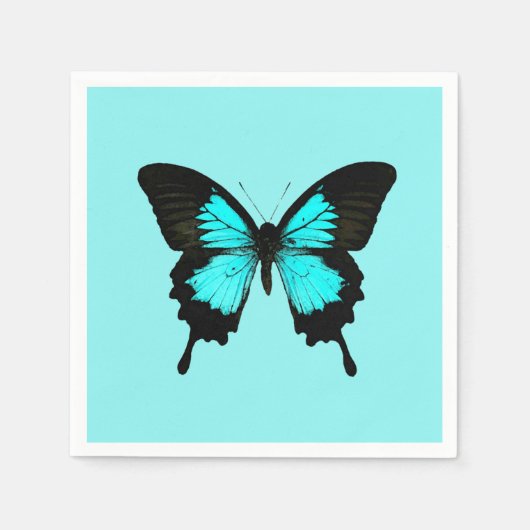 Schmetterling - türkisblau und schwarz serviette (Vorderseite)
