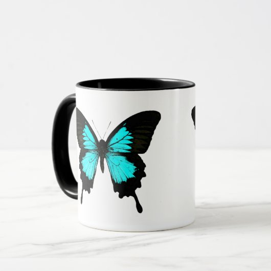 Schmetterling - türkisblau und schwarz tasse (Vorderseite Links)