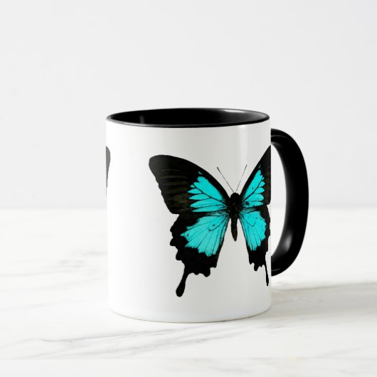 Schmetterling - türkisblau und schwarz tasse (VorderseiteRechts)
