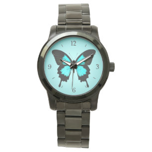 Schmetterling - Türkisblau und -SCHWARZES Armbanduhr