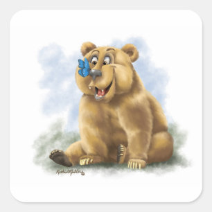Schmetterling und Bär Cartoon Quadratischer Aufkleber
