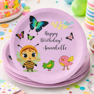 Schmetterling- und Biene Kinder-Geburtstagsfeier G Pappteller