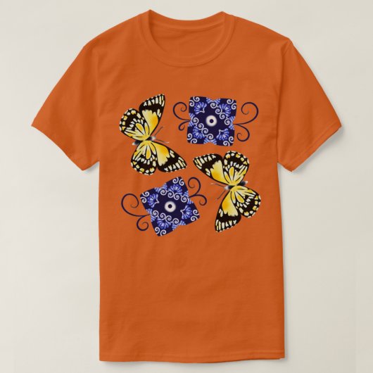 Schmetterling und blau verziert T-Shirt (Design vorne)