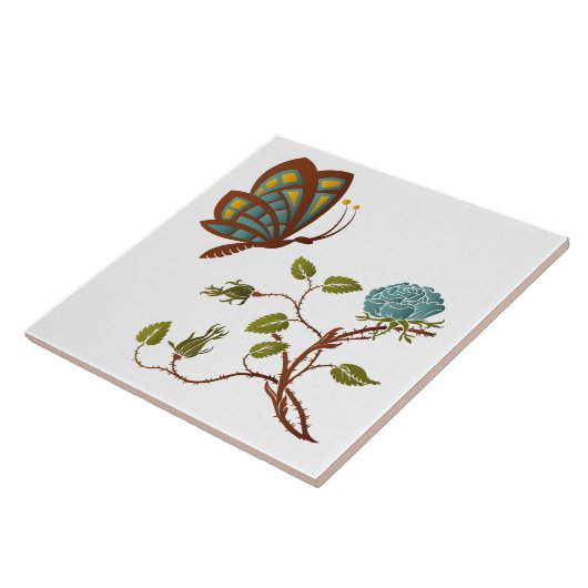 Schmetterling und blaue Rose Fliese (Seite)