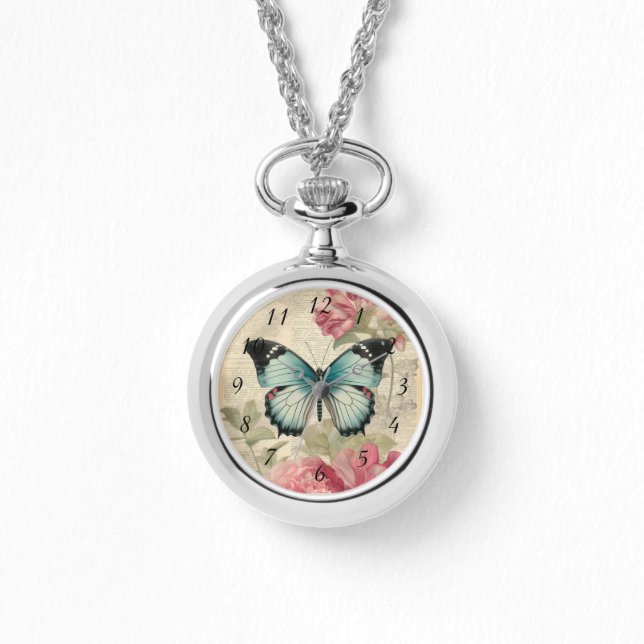 Schmetterling und Blume Armbanduhr (Vorderseite)