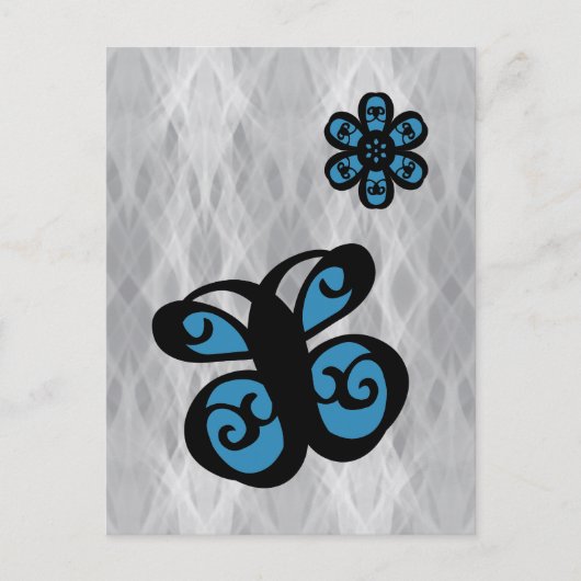 Schmetterling und Blume Design, Blauer Farbschlauc Postkarte (Vorderseite)