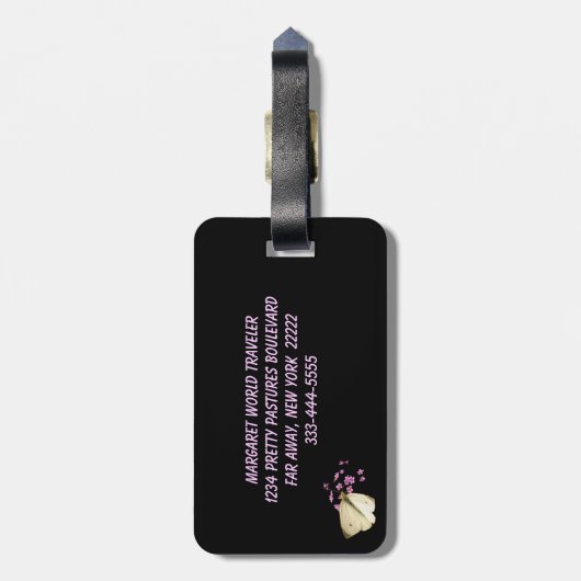 Schmetterling und Blume Gepäckanhänger (Rückseite vertikal)