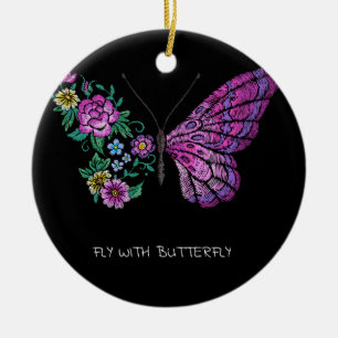 Schmetterling und Blume Keramik Ornament