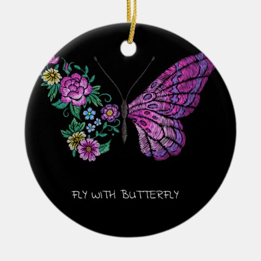 Schmetterling und Blume Keramik Ornament (Vorne)