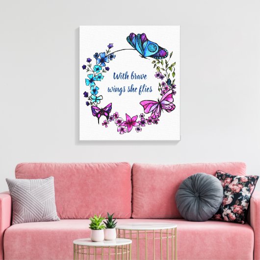 Schmetterling und Blume Kleider und Zitat Leinwanddruck (Insitu (Wohnzimmer))