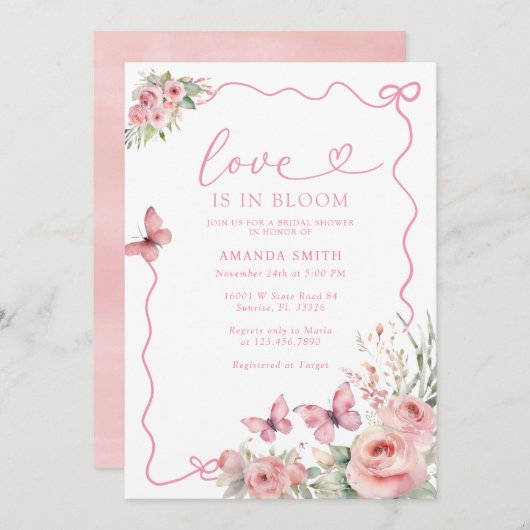 Schmetterling und Blume Liebe im blühenden Brautpa Einladung (Vorne/Hinten)