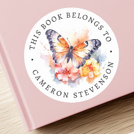 Schmetterling und Blume malen Bibliotheksschild Runder Aufkleber