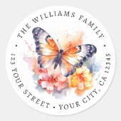 Schmetterling und Blume malen Rücksendeadresse Runder Aufkleber (Vorderseite)
