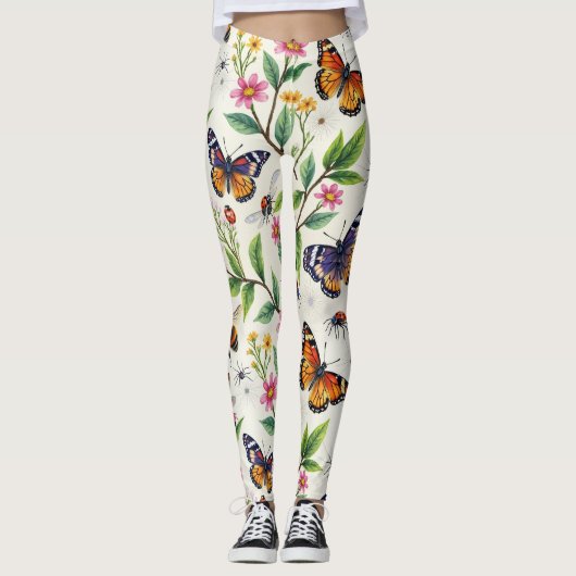 Schmetterling und Blume Nahtloses Muster Leggings (Vorderseite)