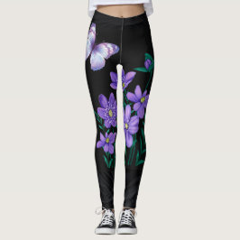 Schmetterling und Blume Schwarze Leggings
