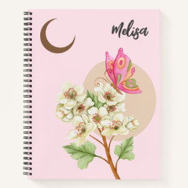 Schmetterling und Blume unter dem Mond - Notebook Notizblock