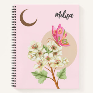 Schmetterling und Blume unter dem Mond - Notebook Notizblock
