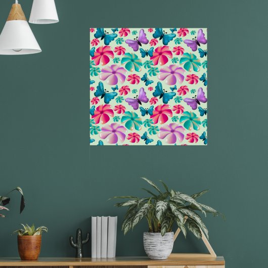 Schmetterling- und Blumen-Ästhetik-Muster Poster (Wohnzimmer 1)