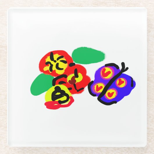 Schmetterling und Blumen Glasuntersetzer (Vorderseite)