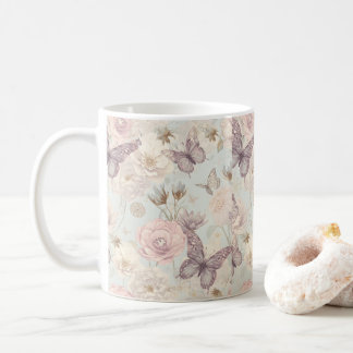 „Schmetterling und Blumen im Pastellton - Kaffeeta Kaffeetasse