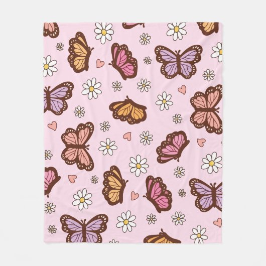 Schmetterling und Blumen nahtloses Muster Fleecedecke (Vorderseite)