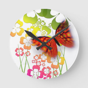 Schmetterling und Blumen Wanduhr