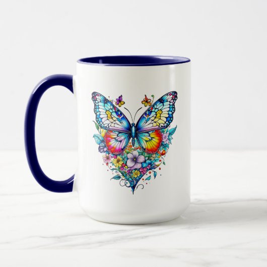 Schmetterling und Blumenherz Personalisiert Tasse (Links)