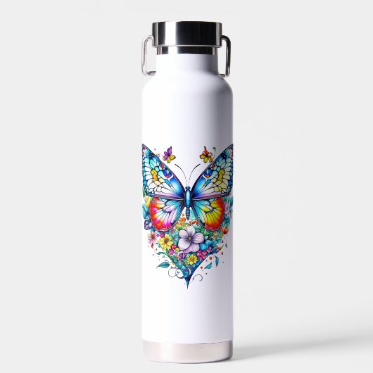Schmetterling und Blumenherz Personalisiert Trinkflasche (Vorne)