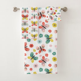 Schmetterling- und Blumenmuster Badhandtuch Set