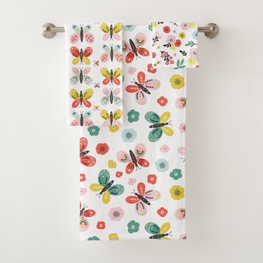Schmetterling- und Blumenmuster Badhandtuch Set (Insitu)