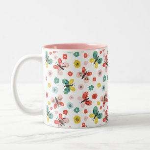 Schmetterling- und Blumenmuster  Zweifarbige Tasse